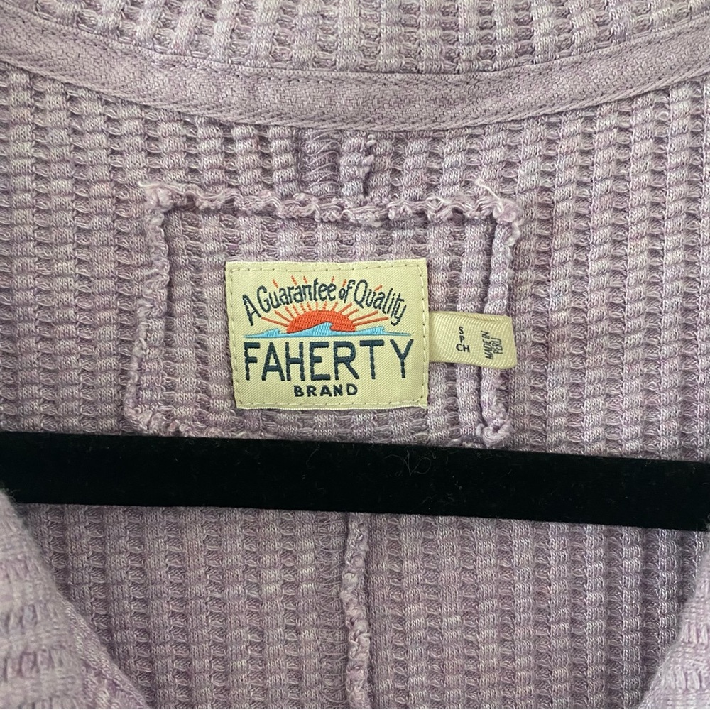 Faherty Legend Apres Lavender Pima Cotton Long Sleeve Waffle Henley Top Small - Picture 3 of 7